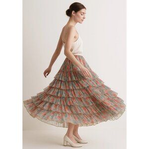 Manoush Tiered Floral Tulle Maxi Skirt Boho Romantic Whimsical EU 40